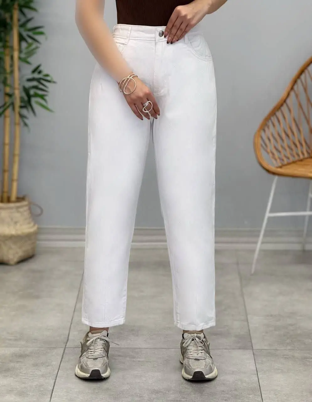 3465-شلوار مام فیت کتان